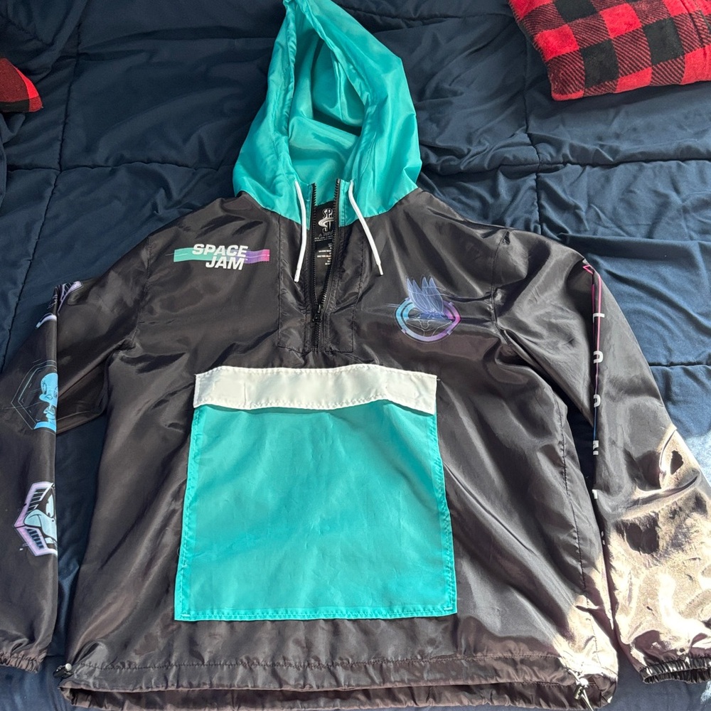 Space Jam Black and Teal Windbreaker